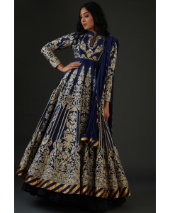 Indigo Blue Chanderi Silk Anarkali Set