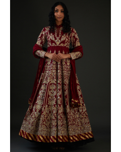 Wine Chanderi Silk Anarkali Set