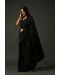 Women Black Embroidered Saree