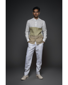Ivory Linen Shirt With Color Block