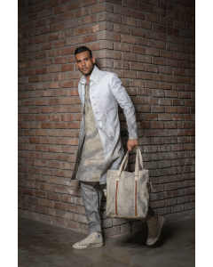 Printed Matka Silk Long Jacket