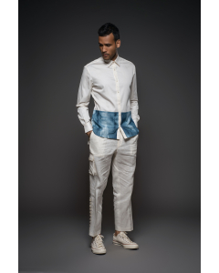 Printed Poplin With Voil Patched Shirt