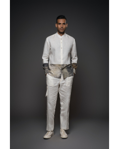 Linen Shirt With Printed Voil Hem
