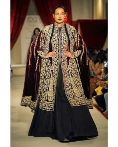 Wine Embroidered Cape Jacket