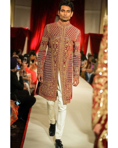 Wine Dori Embroidered Sherwani
