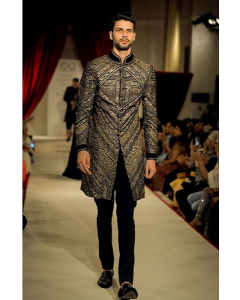 Black Machine And Dori Embroidered Sherwani