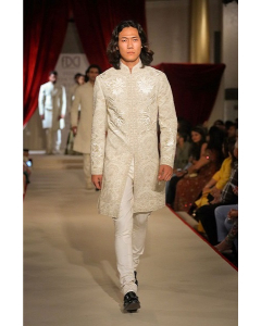 Ivory Hand And Machine Embroidered Sherwani
