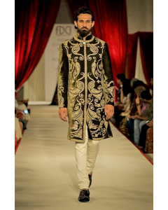 Olive Green Dori Embroidered Sherwani