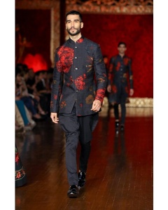 Black Printed Bandhgala