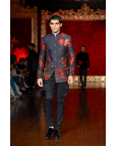 Black Printed Quilted Bandhgala Jacket