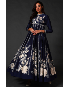 Indigo Blue Machine Embroidered Anarkali Set