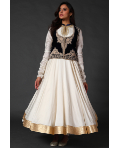 Ivory Anarkali Set With Black Embroidered Koti