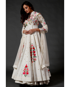 Ivory Embroidered Anarkali Set
