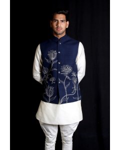 Indigo Embroidery Mens Bundi