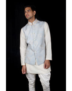 Light Blue Embroidery Mens Bundi