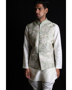 Light Green Embroidery Mens bundi