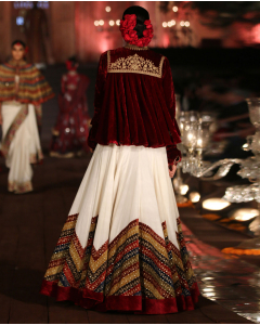Wine Velvet Top With Ivory Lengha Set