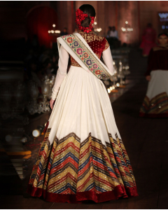Ivory Anarkali With Brocade Border Dupatta