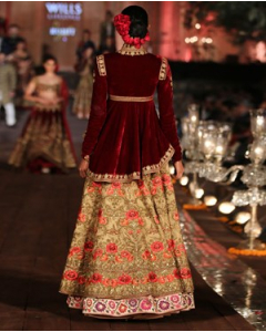 Wine Top With Brocade Lehenga