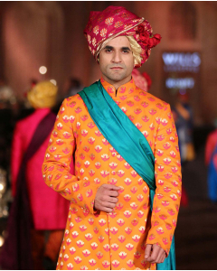 Orange Brocade Sherwani Set