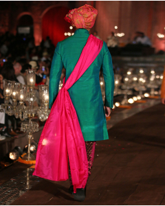 Green Dupion Silk Sherwani Set