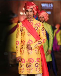 Yellow Brocade Sherwani Set