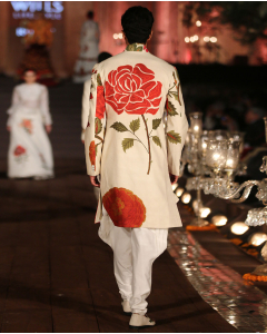 Ivory Light Matka Silk Sherwani Set