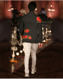 Jet Black Floral Embroidered Bandhgala Set