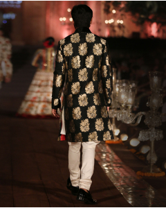 Black Brocade Sherwani Set